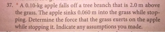 Solved A 0.10-kg apple falls off a tree branch that is 2.0 m