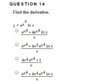 Solved Find The Derivative Y Ex 4 Ln X E X 4 4e X 4 Ln Chegg Com