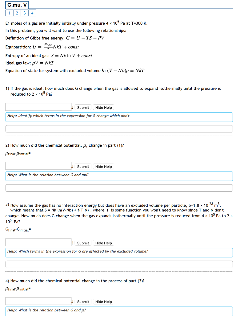 Solved G Mu V 1 2 3 4 E1 Moles Of A Gas Are Initially In Chegg Com