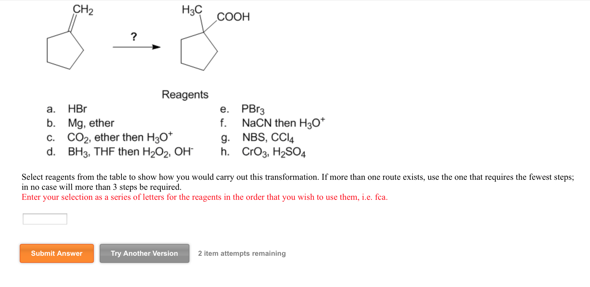 Select Reagents From The Table To Show How You Would Chegg 