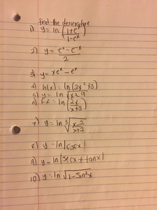 Solved Find The Derivative 1 Y In 1 E X 1 E X 2 Y Chegg Com