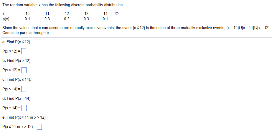 Solved The Random Variable X Has The Following Discrete P Chegg Com