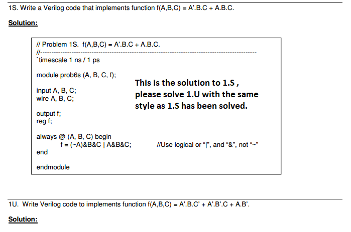 Solved Write A Verilog Code That Implements Function F A B Chegg Com