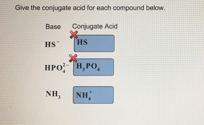 Solved Give The Conjugate Acid For Each Compound Below