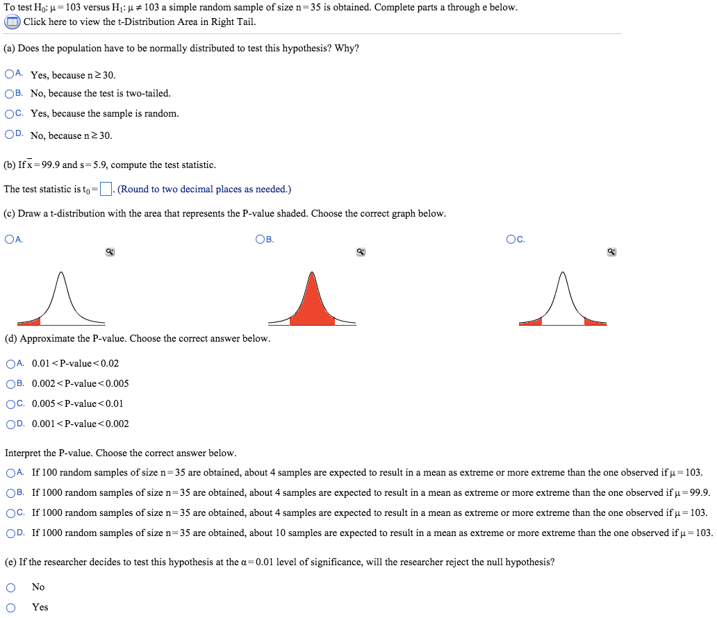 To Test H0 U 103 Versus H1 U 103 A Simple Random Chegg Com