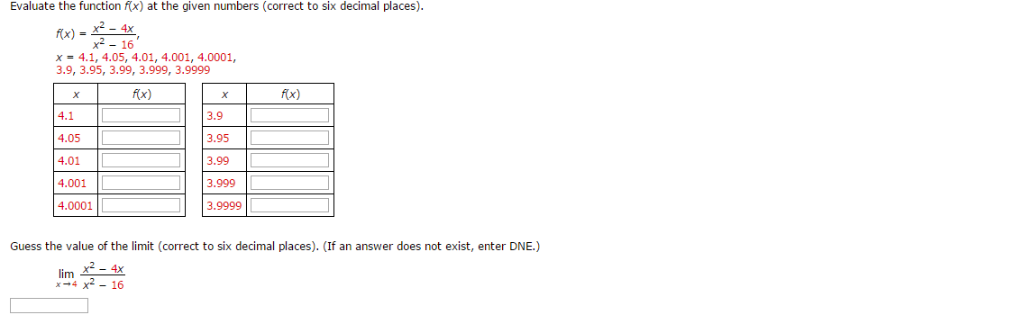 Evaluate The Function Fx At The Given Numbers C Evaluate The Function Fx At The Given Numbers C
