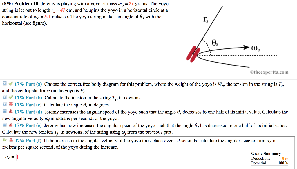 Solved (8) Problem 10 Jeremy Is Playing With A Yoyo Of