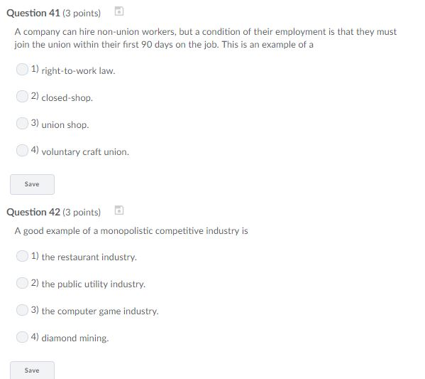 Solved Question 41 (3 points) A company can hire non-union