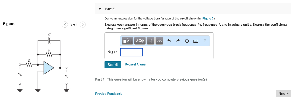 Solved Part E Derive An Expression For The Voltage Transf Chegg Com