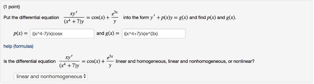 Solved 1 Point Xy Put The Differential Equation S X Chegg Com