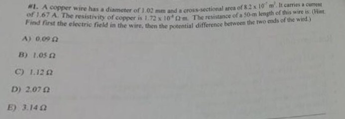 Thus, the resistivity of copper is 1.7 x 10-8 ohm-me 