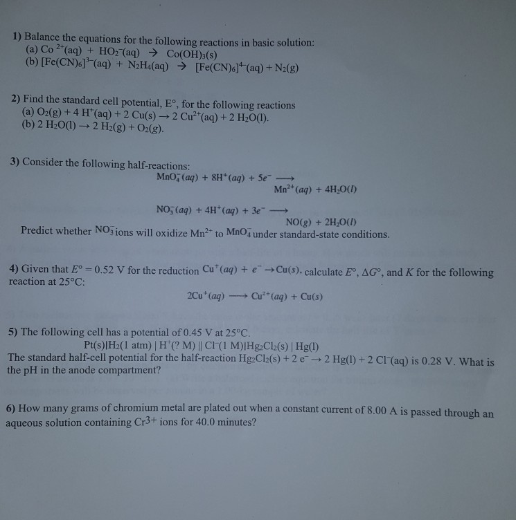 Solved 1 Balance The Equations For The Following Reactio Chegg Com