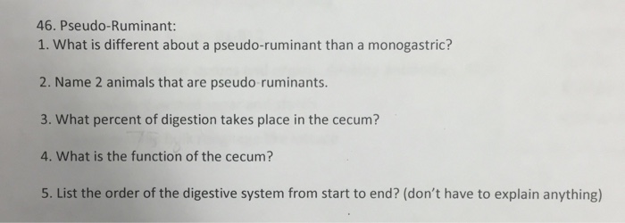 Solved 46. Pseudo-Ruminant: 1. What is different about a 