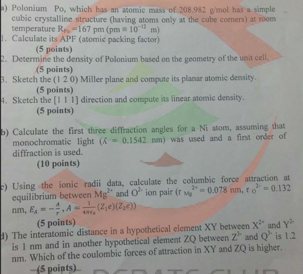 Solved A Polonium Po Which Has An Atomic Mass Of 208 98