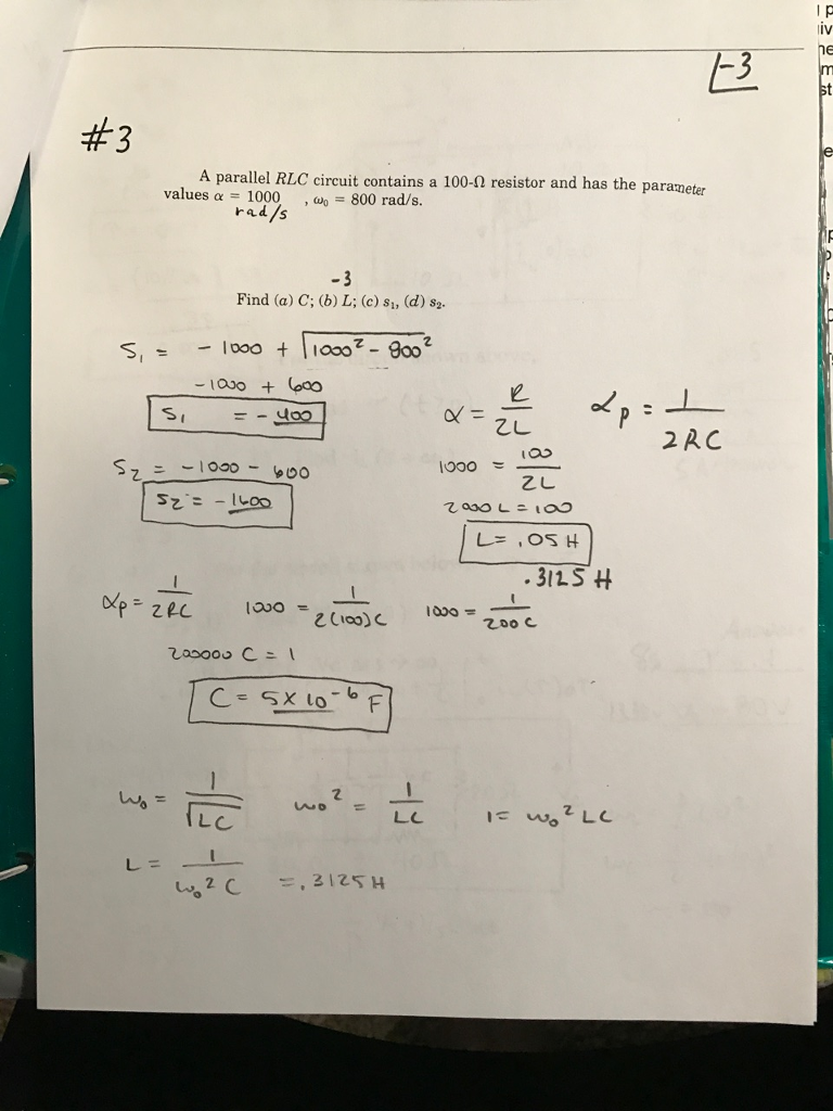 Solved A Parallel Rlc Circuit Contains A 100 Ohm Registe Chegg Com