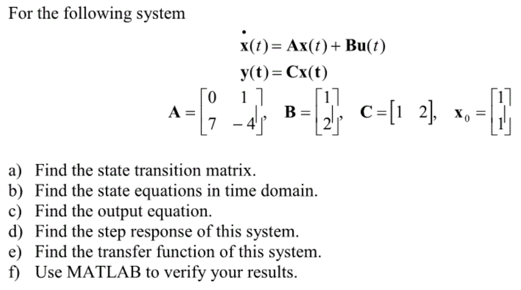 Solved For The Following System X T Ax T Bu T Y T C Chegg Com