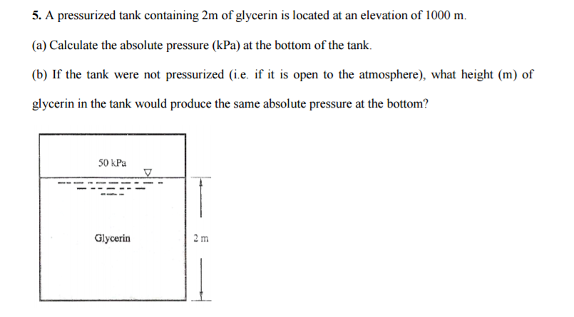 Solved A Pressurized Tank Containing 2m Of Glycerin Is Chegg Com