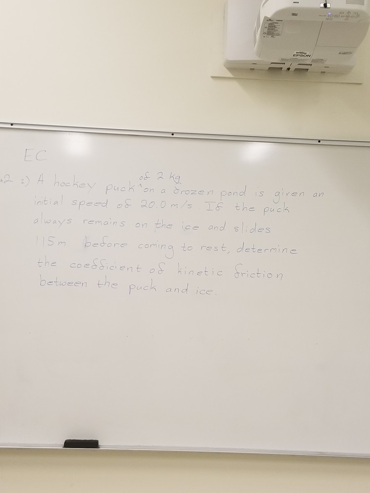 2 he hoc hey pueh on a rozen pond! sven an nitia speed s 200m/s 1 the always rmanso s liddeS Sm bedor comna to rest, determinc the coesSicent oS hinetic driction atween the puck and ice