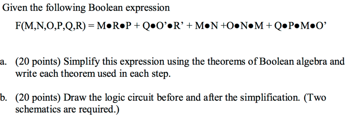 Solved Given The Following Boolean Expression F M N O Chegg Com