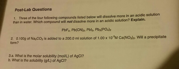 Post Lab Questions 1 Three Of The Four Following Chegg 