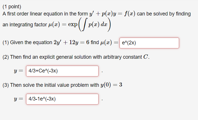 A First Order Linear Equation In The Form Y P X Y Chegg Com