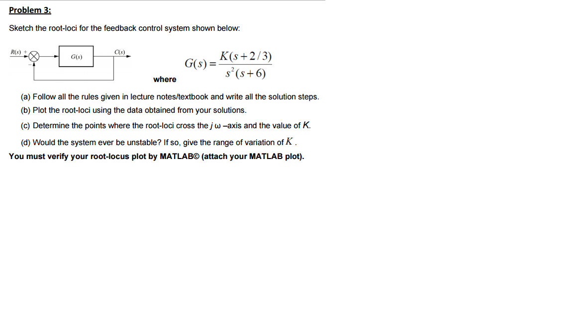 Solved Sketch The Root Loci For The Feedback Control Syst