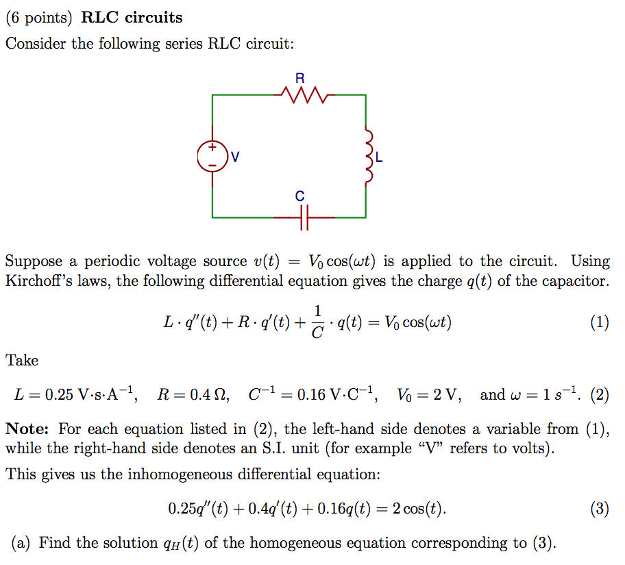 Solved 6 Points Rlc Circuits Consider The Following Ser Chegg Com