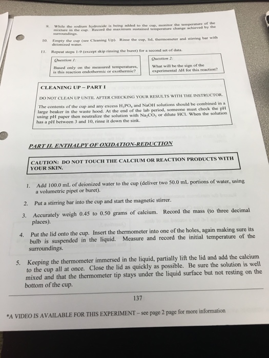 Thermochemistry lab calculations picture