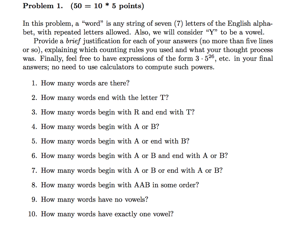 Solved In This Problem A Word Is Any String Of Seven Chegg Com