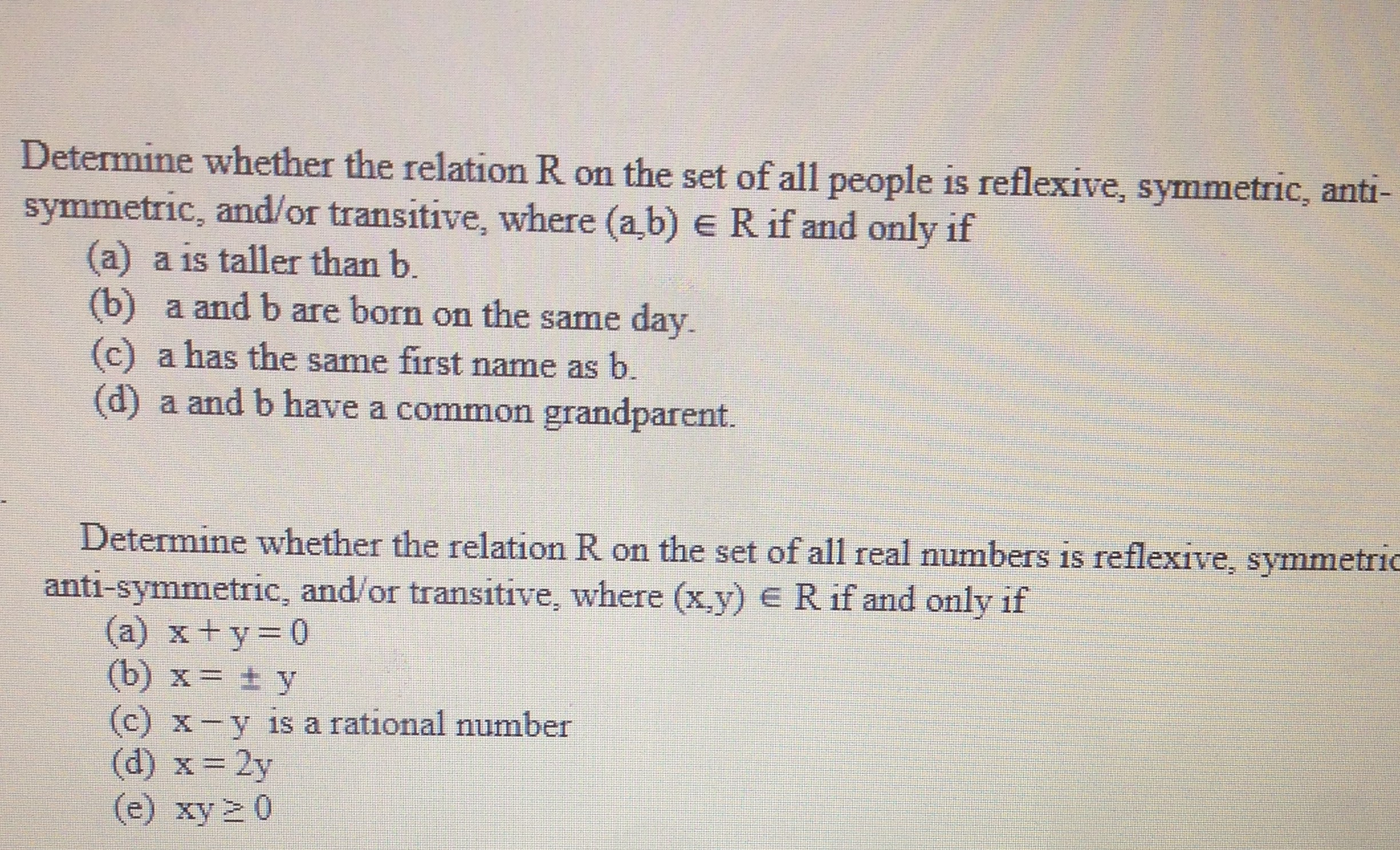 Solved 1 Determine Whether The Relation R On The Set Of Chegg Com