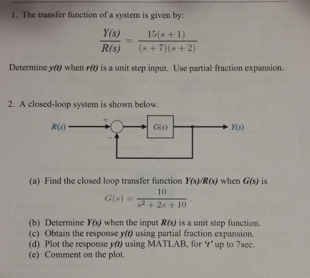 Solved The Transfer Function Of A System Is Given By Y S Chegg Com