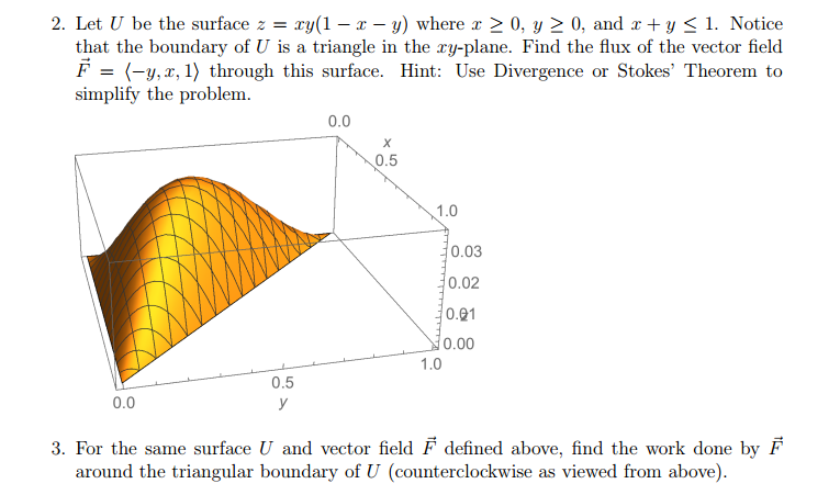 Solved Let U Be The Surface Z Xy 1 X Y Where X Gre Chegg Com