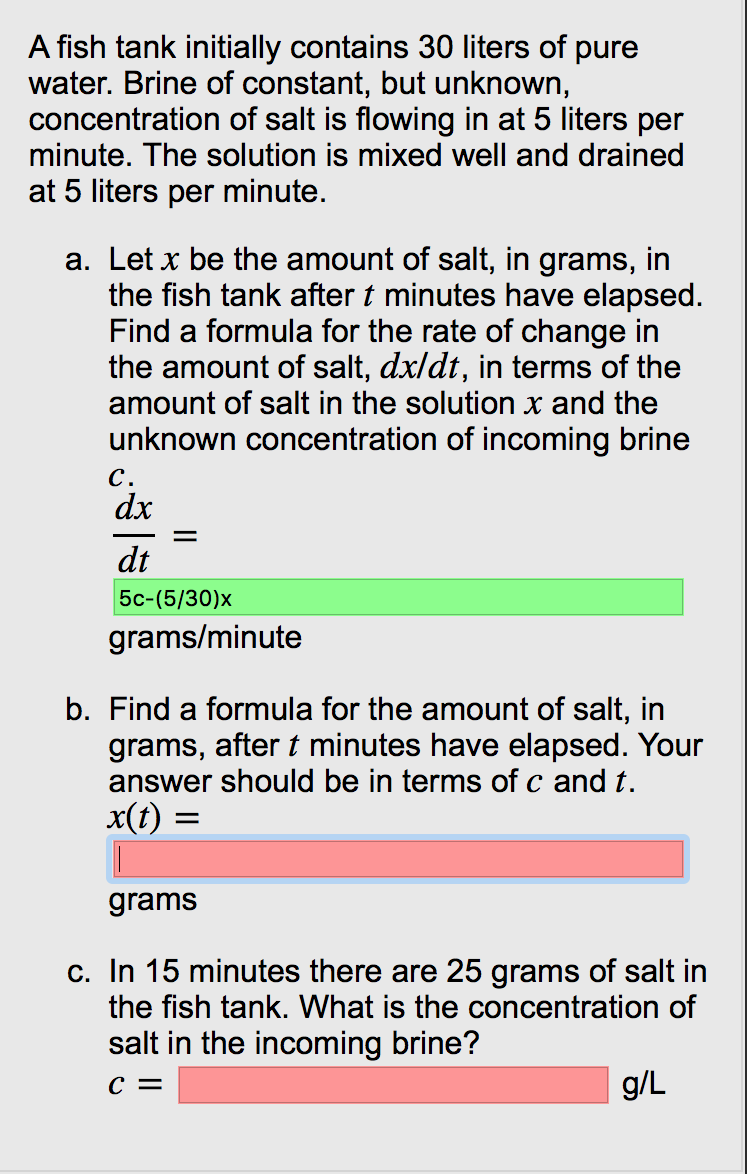 Solved A fish tank initially contains 15 liters of pure