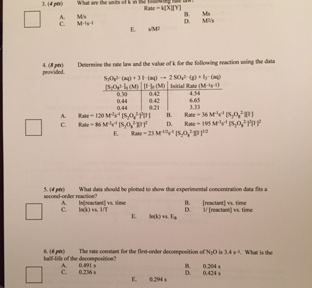 Solved What Are The Units Of K In The Following Rate Law