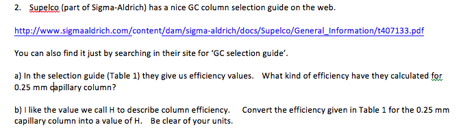Gc Column Selection Chart