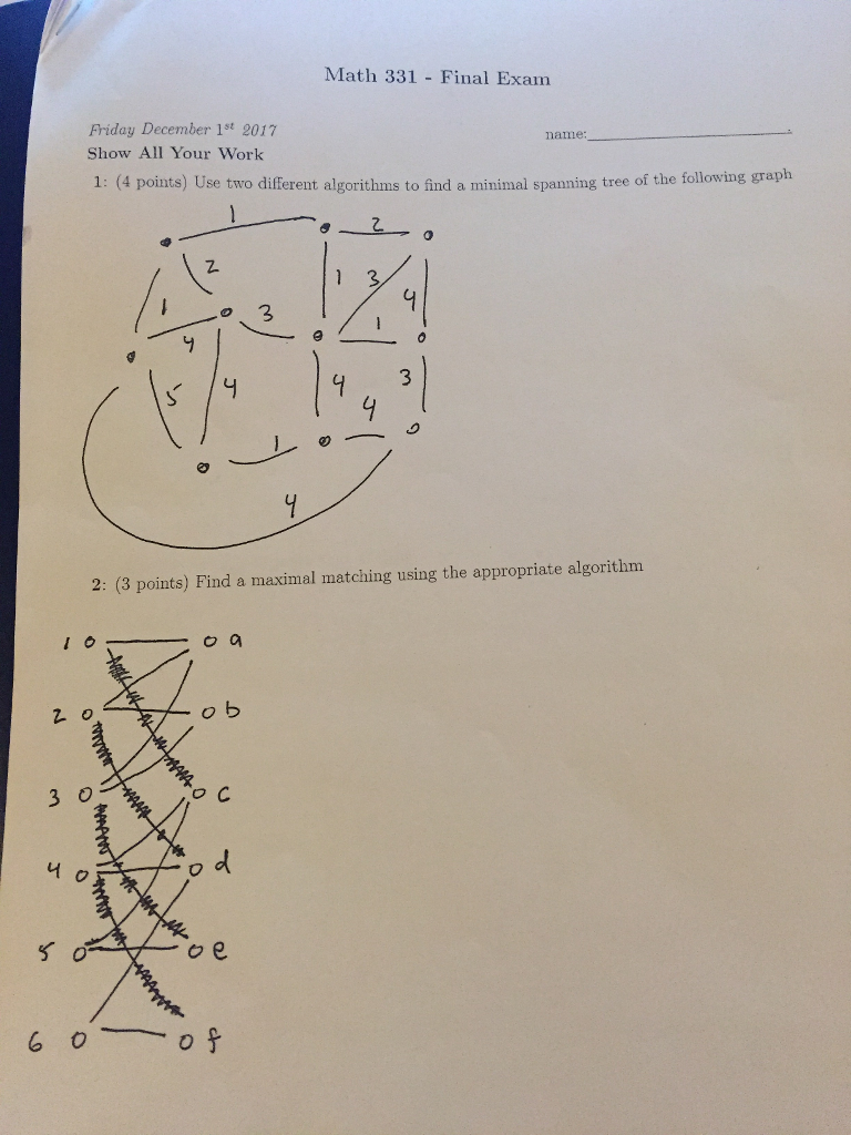 Math 331 1st December Exam Sho Solved: Friday Final - ... 2017