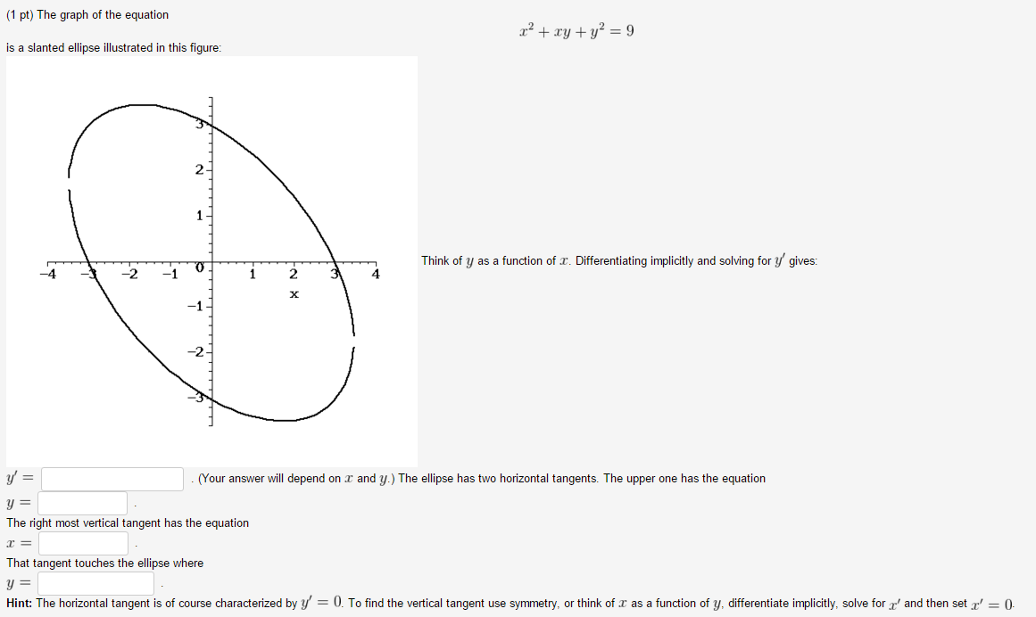 Solved The Graph Of Equation X 2 Xy Y 2 9 Is A Slanted Chegg Com