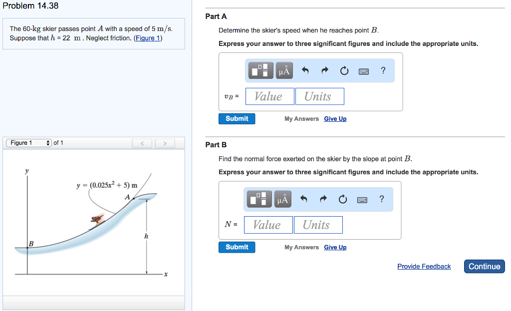 Solved The 60 Kg Skier Passes Point A With A Speed Of 5 M Chegg Com