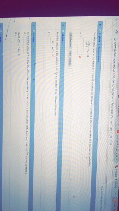 Solved Find the value(s) of omega for which y = cos(omega t) | Chegg.com