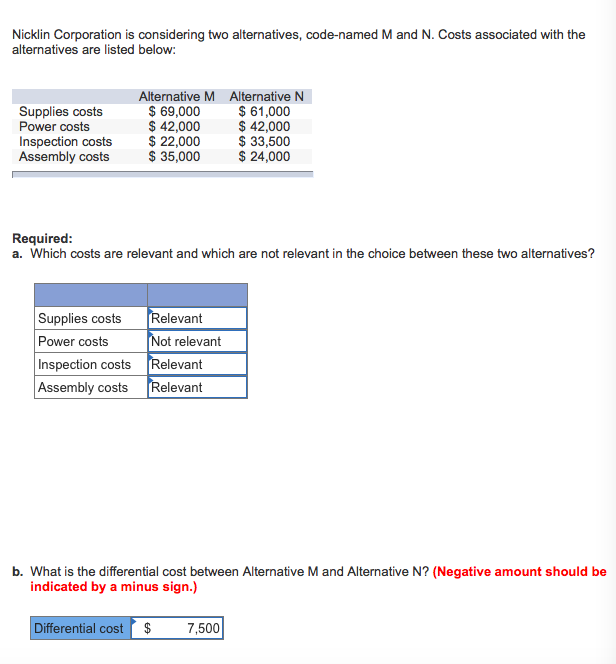 Solved Nicklin Corporation is considering two alternatives,