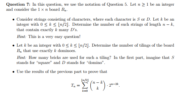 Solved Question 5: Let n be a positive integer and consider | Chegg.com
