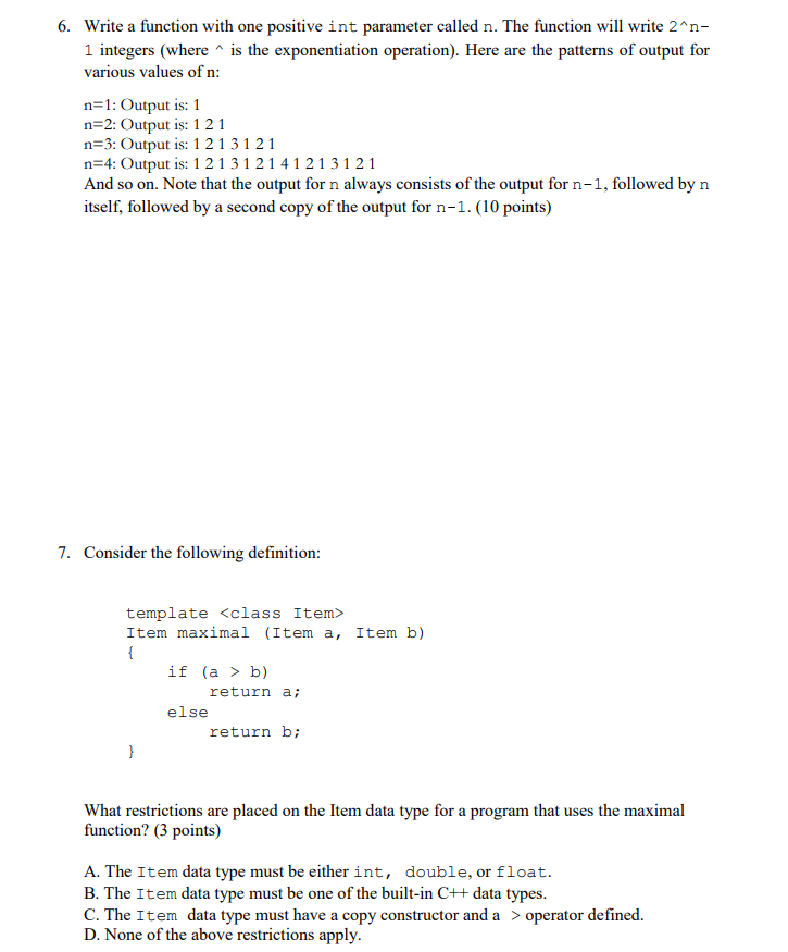 Solved 6. Write a function with one positive int parameter | Chegg.com
