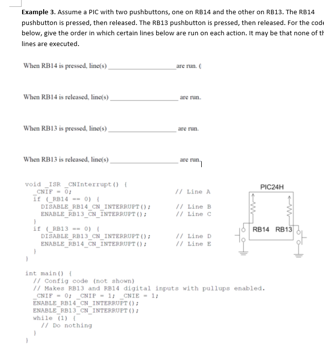 Solved Example 3. Assume a PIC with two pushbuttons, one on | Chegg.com