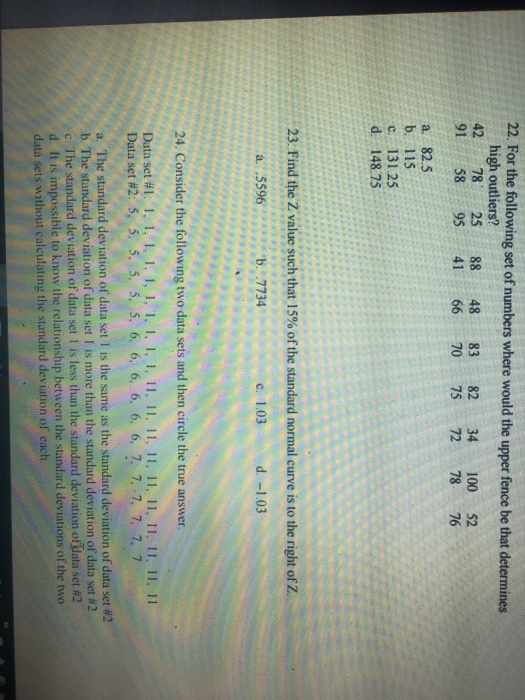 Solved For The Following Set Of Numbers Where Would The Chegg