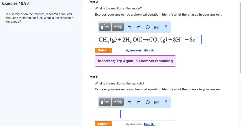 Solved Exercise 18.98 Part A What is the reaction at the | Chegg.com