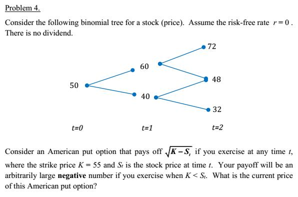 Solved Problem 4 Consider the following binomial tree for a 