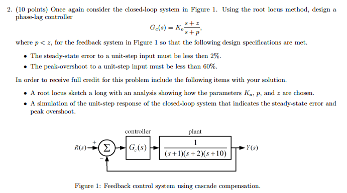 Solved 2. (10 points) Once again consider the closed-loop | Chegg.com