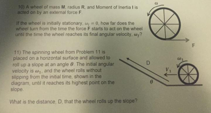 Solved 10) A wheel of mass M, radius R, and Moment of | Chegg.com
