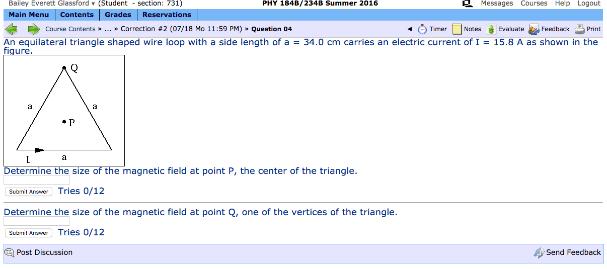 Solved An equilateral triangle shaped wire loop with a side