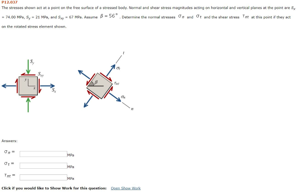 Solved P12.037 The stresses shown act at a point on the free | Chegg.com